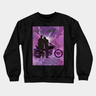 Motorcycle couple 2 in Fuschia/Pink Crewneck Sweatshirt